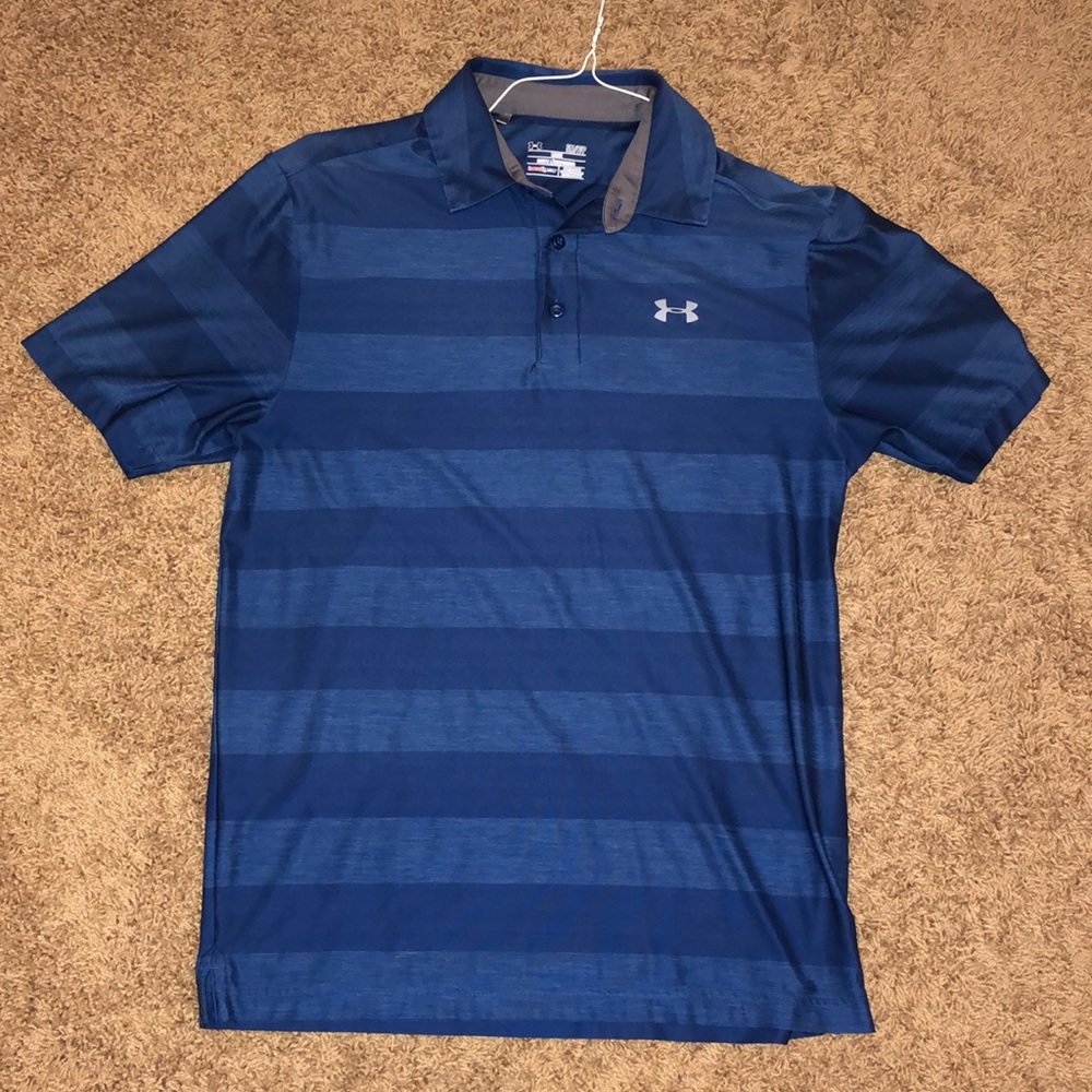 Under armour blue striped golf polo